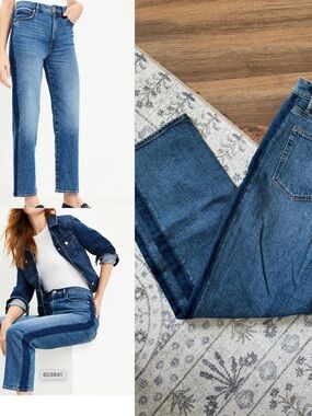 LOFT Ankle Straight Denim Two Tone Stripe Denim NWT